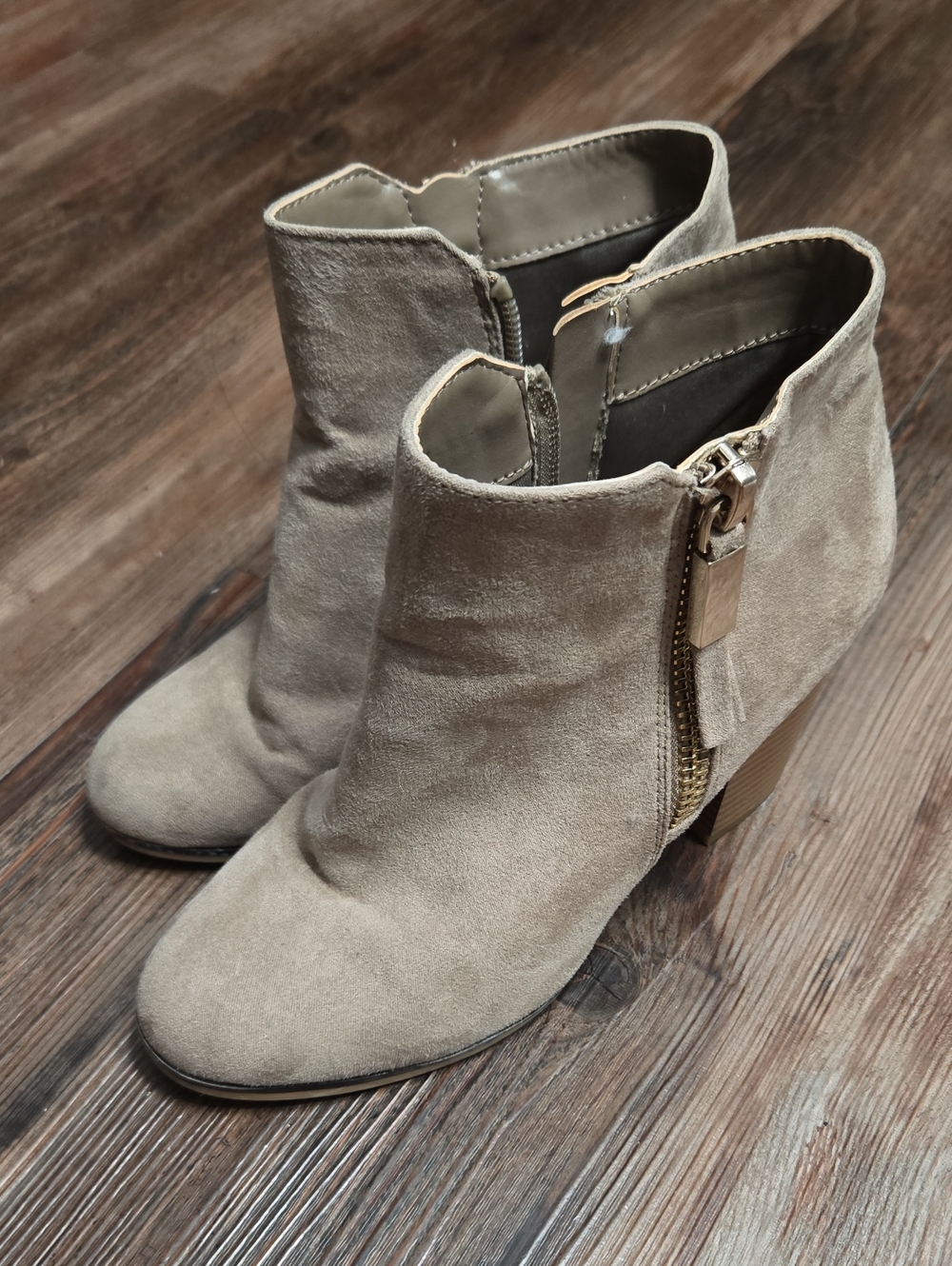 Apt. 9 Taupe Suede Ankle Booties with Side Zip Accent